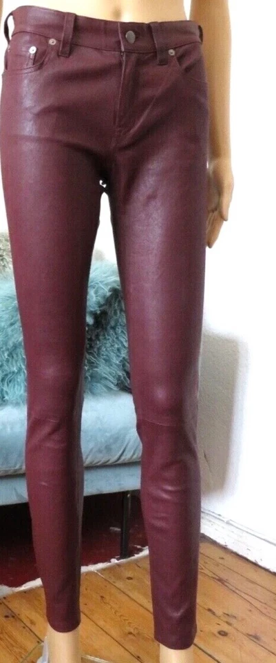 Ralph Lauren Lamm Leder Stretch Hose Gr. 36 Bordeaux Rot Hochwertig ! Einmal Get - Bild 2 von 4