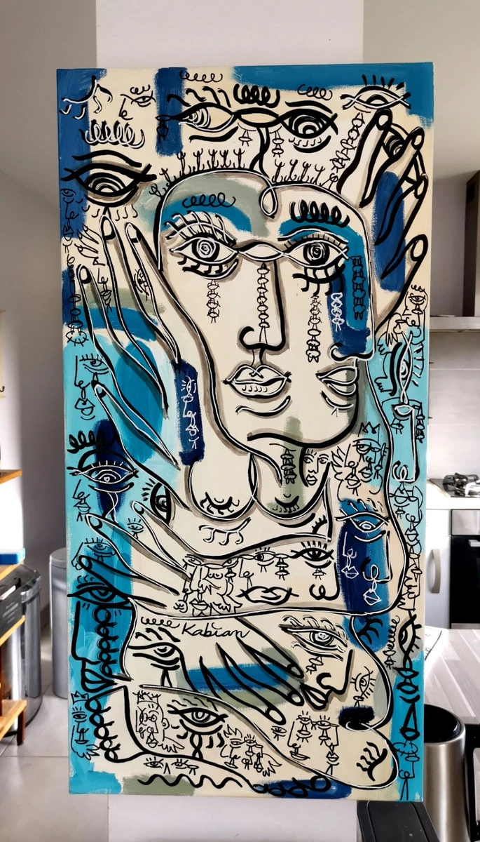 Toile encadrée Art moderne abstrait / 50x70cm / Cadre Blanc / Fabriqué