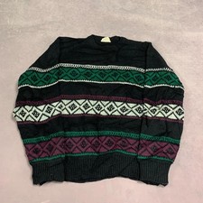 Vintage Abstract Knitted Jumper Patterned Grandad Knit Sweater Men's L