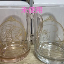 Duralex Versailles Glass Mug Set Oscar Marie Pink & Clear Gold Print Used