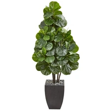Nearly Natural 63’ Fiddle Leaf Fig Artificial Tree in Black Planter Home Decor