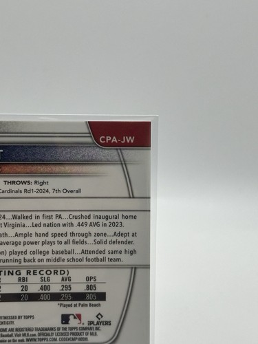 JJ Wetherholt 2025 Bowman 1st Chrome Prospect Auto St. Louis Cardinals #CPA-JW - Picture 8 of 10