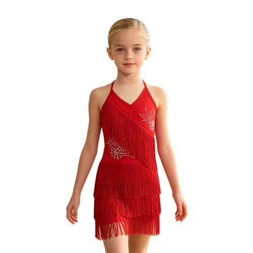 Mädchen Kleid Wettbewerbe Ballsaal Quaste Tanzkleidung Bühne Performance mit Rock - Bild 19 von 113