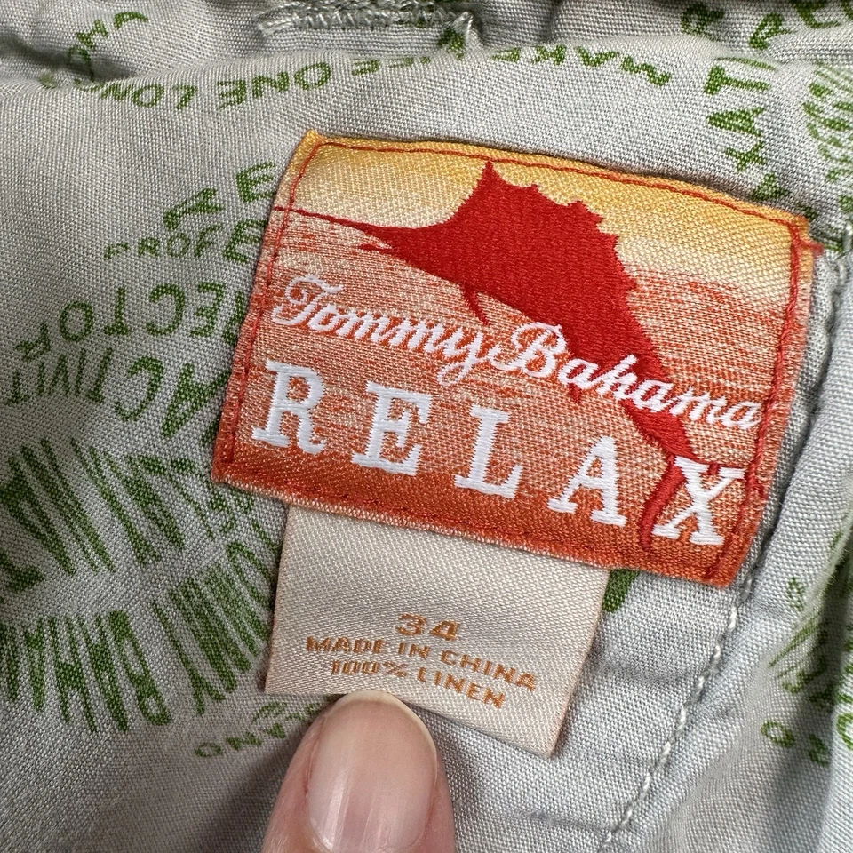 Tommy Bahama Pantalones Cortos Carga 100% Lino Para Hombres 34 Bolsillos Gris Informal Ligero 9” Foto 3 de 4