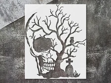 Halloween Skull Tree Home Decor Stencil for Spooky Seasonal Projects - Stenci…