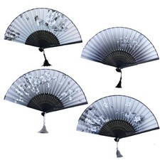 YINKE Silk Folding Fans Set of 4 Floral Pattern Japanese Kimono Accessories