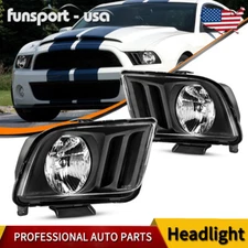 Black Headlights Assembly Pair for 2005-2009 Ford Mustang Headlamps Clear Lens