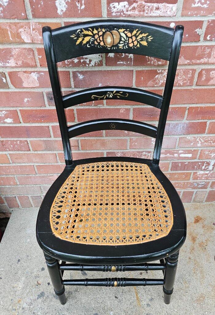 plants chair ビンテージチェア　icca Vintage Dining Chair Floral Fruit Black Gold Stenciling Cane Seat