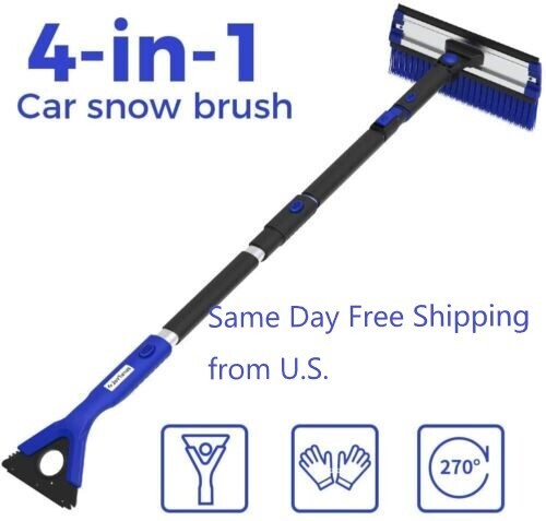 4-in-1 Extendable Snow Brush with Ice Scraper Squeegee Auto Snow Ice Removal  - Picture 1 of 8