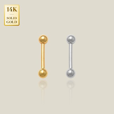14K Real Solid Gold 3mm Plain Ball Straight Barbell Body Piercing
