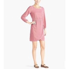 J. Crew Light Berry Pink Velvet Long Sleeve Tulip Hem Mini Dress 2