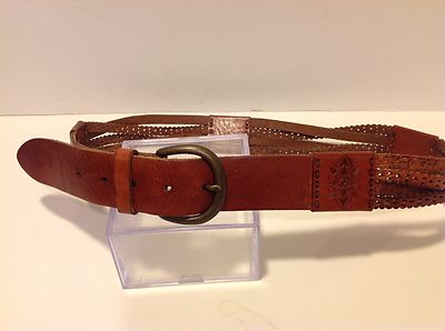 Fossil Belt Leather Tan Western Embossed Size M 40 inches 