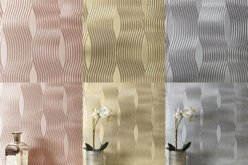 Foil Wave Wallpaper Luxury Textured Vinyl Metallic Silver Rose Gold Champagne - Picture 1 of 9