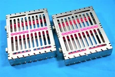 2 GERMAN DENTAL AUTOCLAVE STERILIZATION CASSETTE BOX TRAY FOR 10 INSTRUMENT-PINK