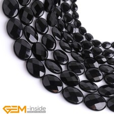 Natural Black Agate Gemstone Faceted Oval Loose Beads For Jewelry Making 15" AU