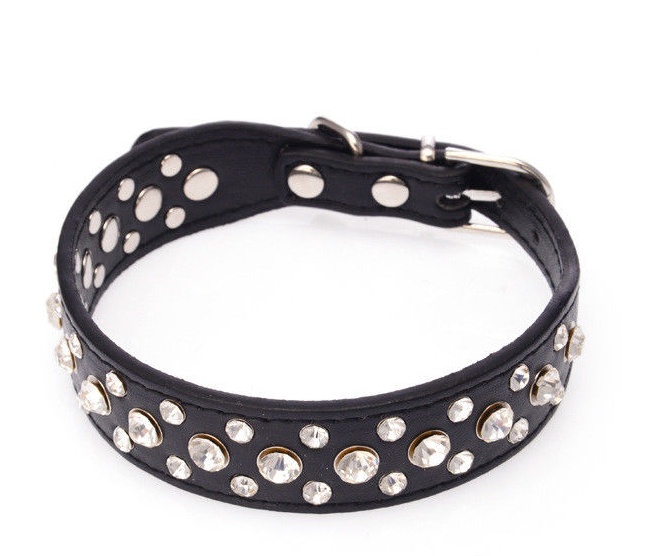Pretty Diamond Crystal Rhinestone Leather Collar Dog Puppy Cat