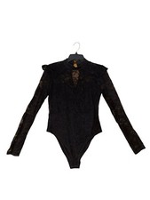 Shien Black Keyhole Back Lace Long Sleeve Bodysuit Women's Size Large