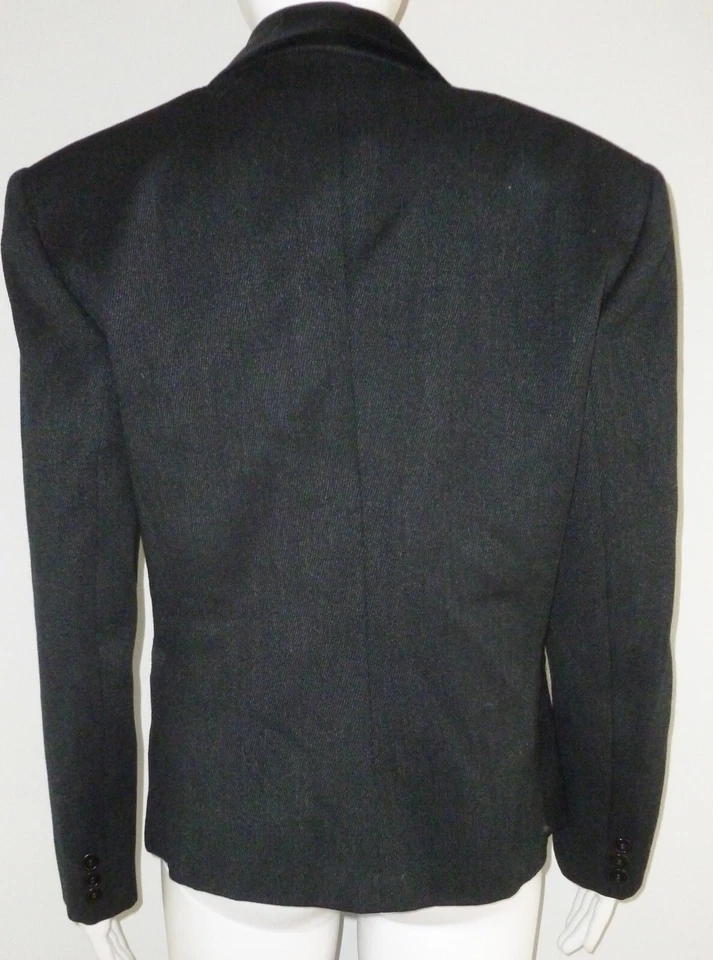 Blazer Chaqueta De Colección Jaeger Gris Lana Negro Cuello Terciopelo Talla 10 Traje Para Mujer Foto 3 de 4