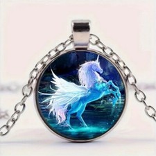 Creative Trendy Unicorn Round Pendant Necklace Decorative Accessories