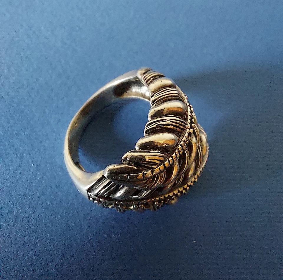 ANELLO ARGENTO ETNICO TRIBALE FOGLIE PIUME - ANELLO DONNA VINTAGE ANNI 70 - Immagine 4 di 4