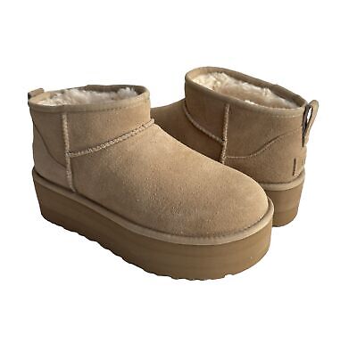 UGG CLASSIC ULTRA MINI PLATFORM SAND SHEARLING BOOT US 5 UGG CLASSIC ULTRA MINI PLATFORM SAND SHEARLING BOOT US 5