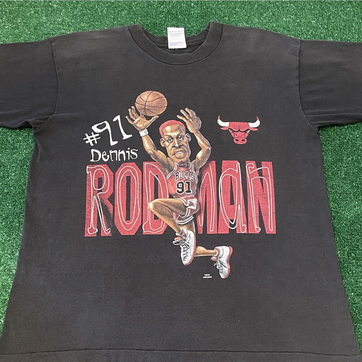 VTG 90s Chicago Bulls Denis Rodman Caricature Cartoon NBA