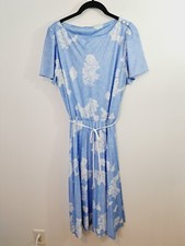 Unbranded Women's Vintage Blue White Floral Pleated Bottom Dress