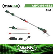 Webb Eco WEV20PSHTB2 20V 50cm (20″) Long Reach Hedge Trimmer & 20cm Pruner