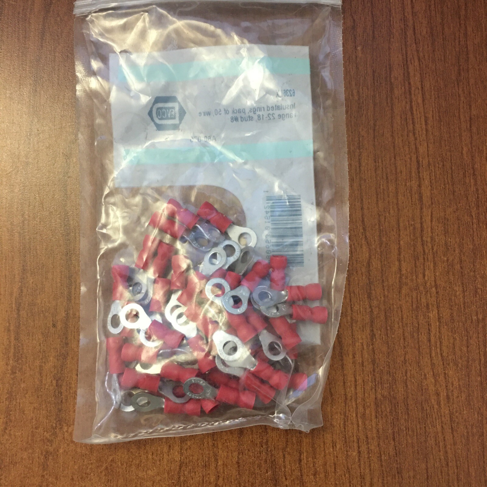 DEVCO INSULATED RING TERMINAL 50/PK 22-18 GA. #8 STUD 6236LX