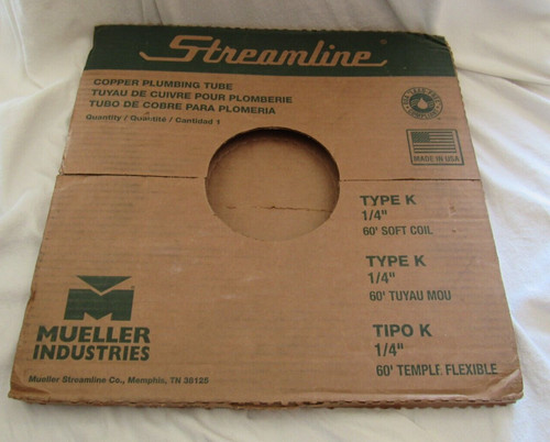 Streamline Copper Plumbing Tube Type K 1/4" 60' Soft Coil P/N KS-02060