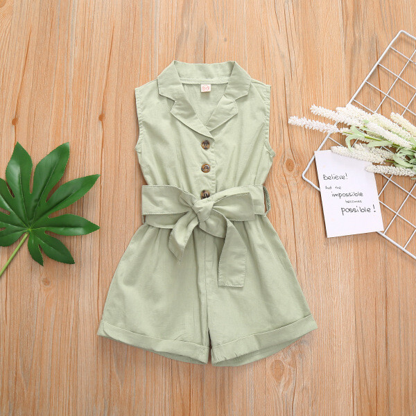 Vestido Enterizo Para Niña Efecto Lino Con Cinturón Varios Colores B130