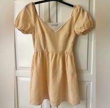 Urban Outfitters Gingham Puff Sleeve Dress – Size Small – Peach Orange & White