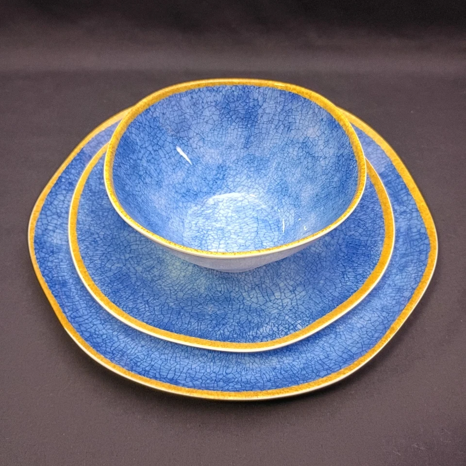 Blue Melamine Dinnerware Set Dinner Plates and Bowls Cobalt Modern Artisan Style - Image 2 of 4