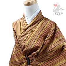 Nyankotei Ni27 Kimono Pure Silk Yellow Vertical Stripes Japan