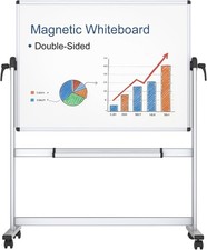 Double-Sided Magnetic Mobile Whiteboard 48 x 36 Inches Aluminium Frame  Stand