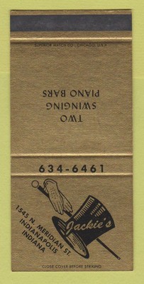 Matchbook Cover - Jackie's Piano Bar Indianapolis IN 30 Strike SAMPLE
