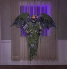 3.5 Ft Storm & Bell Sounds Winged Gargoyle Hanging Halloween Decor Lit Eyes #909