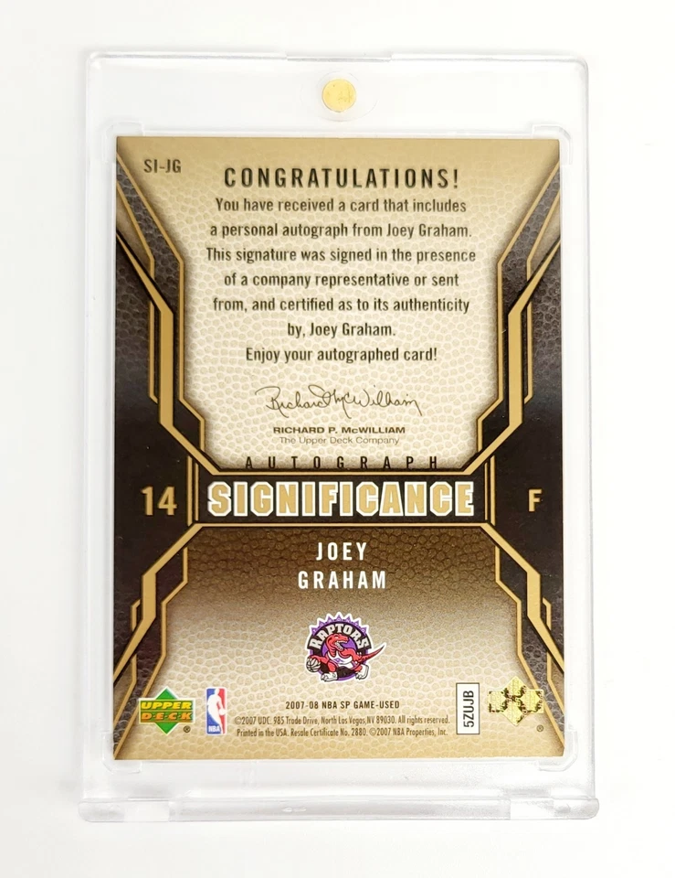 MINT RC AUTO 2007-08 SP Game Used Significance Joey Graham TORONTO RAPTORS NBA - Image 2 of 2
