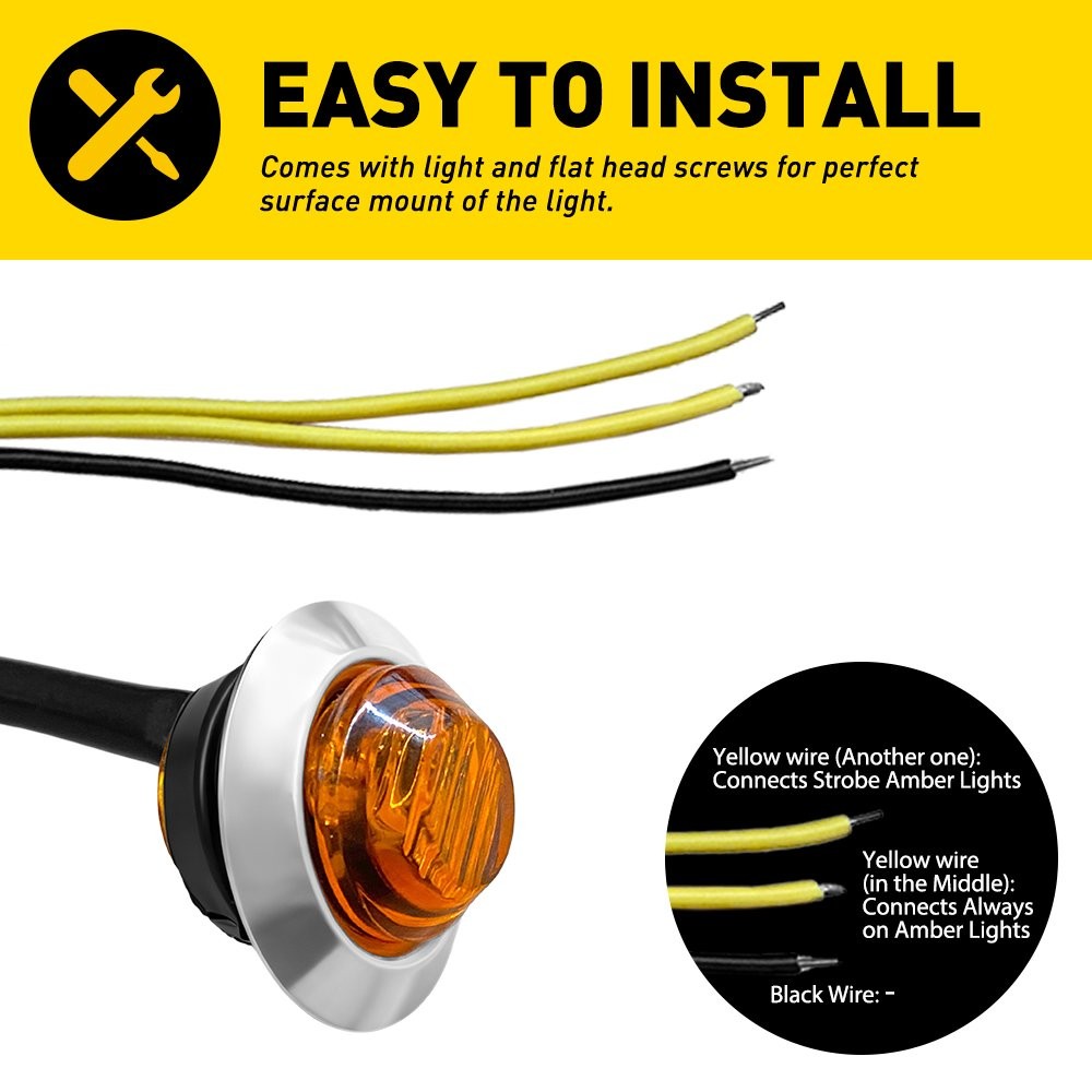 20X 3/4" Strobe+Steady Amber LED Marker Lights Warning Flash Lamp ATV UTV RV van thumbnail 7