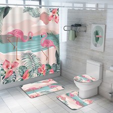 4Pcs Flamingo Shower Curtain Sets, Flamingo Bathroom Sets with Shower Curtain...