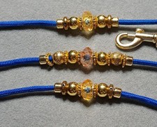 New beaded Dog lead,royal Blue,snapclip, Special Gold beads