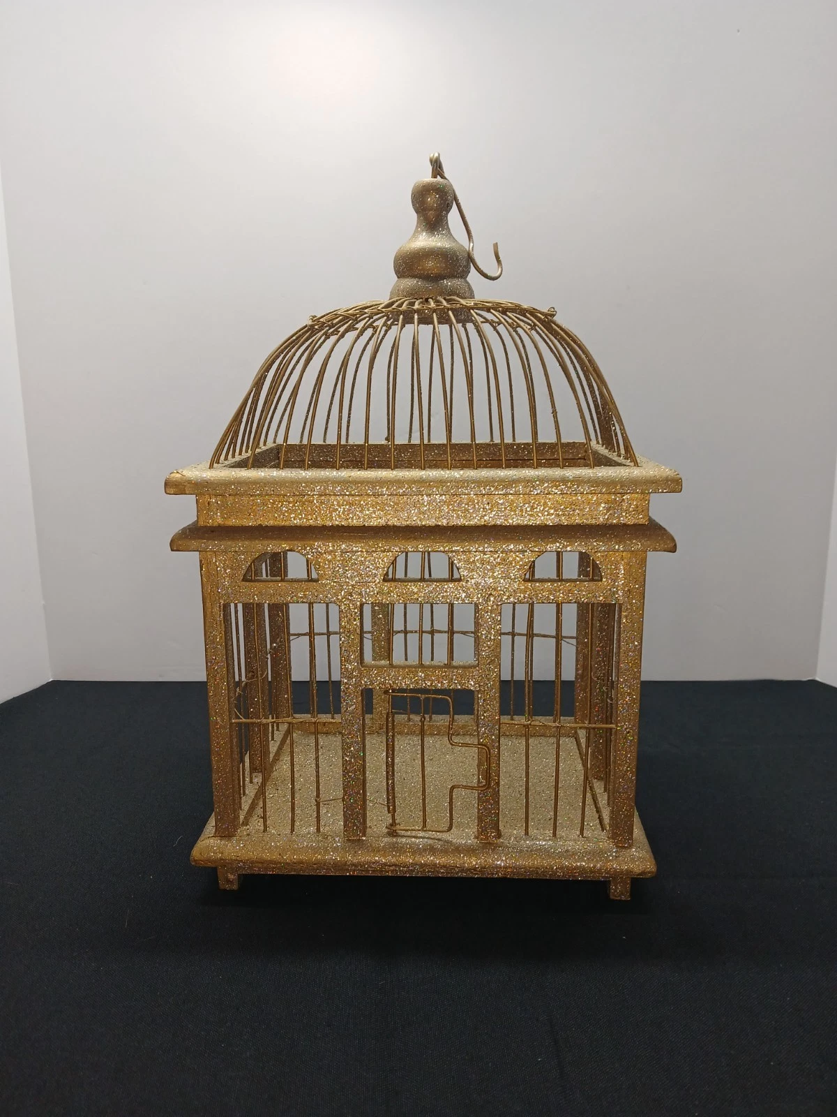 vintage dome shaped chinese gold painted bird cage