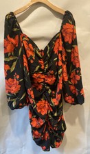 BOOHOO DRESS PLUS DARK FLORAL RUCHED DRESS BLACK 24" LARGE