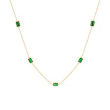 Woman 18K Gold Plated Stainless Steel Simulated Green CZ Chain Necklace