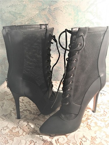 "Pretty Little Thing" Black Faux Suede High Ankle Stiletto Boots, Free Shipping
