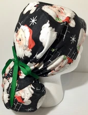 Christmas Santa Clause Print Medical Ponytail Pouch Scrub Cap Surgery Chef Hat