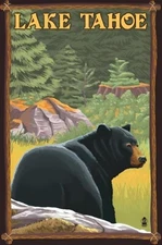 Bear in Forest - Lake Tahoe, California Travel AD POSTER  | 24X36"