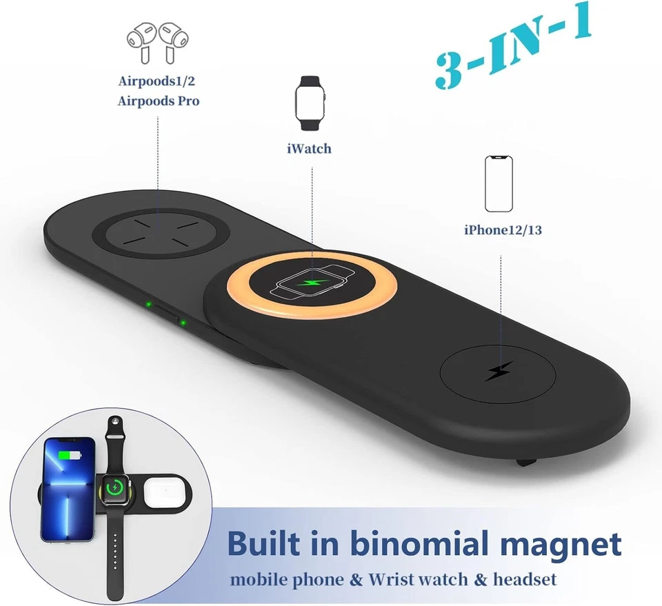 3 in 1 Wireless Charging Dock for iPhone Apple Watch AirPods Fast Charger - Image 2 of 4