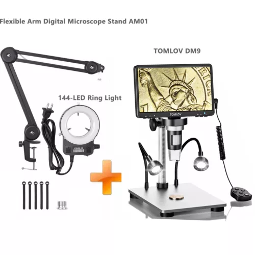 TOMLOV DM9 7" LCD Digital Microscope & Flexible Arm Stand 1200X Coin Microscope - Picture 1 of 19