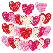 24 Pieces Valentine's Day Heart Shaped Rattan Balls Pink, White, Red, Rose Red